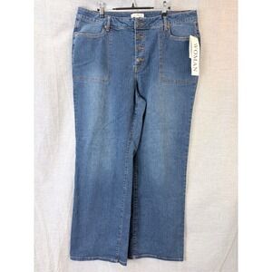 Daily Thread Woman Jeans Blue Denim‎ Button Fly Cropped Wide Leg Pants Size 18W